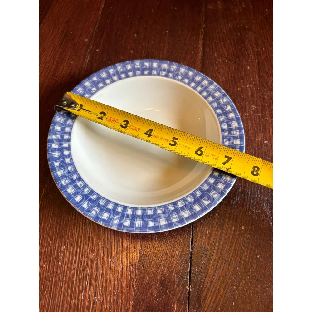 Oneida  Blue Heather Rimmed Soup Bowl Porcelain Blue White Gingham 7.25